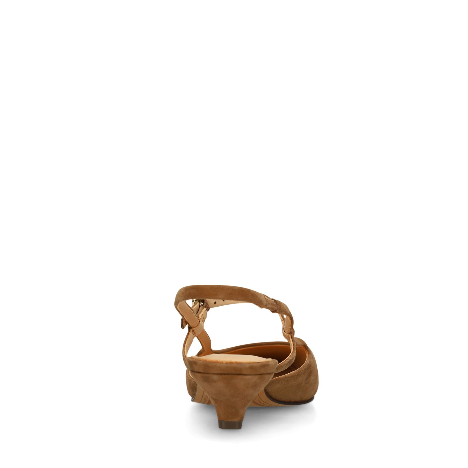 Cognacfarbene Veloursleder-Slingbacks mit Kitten Heel