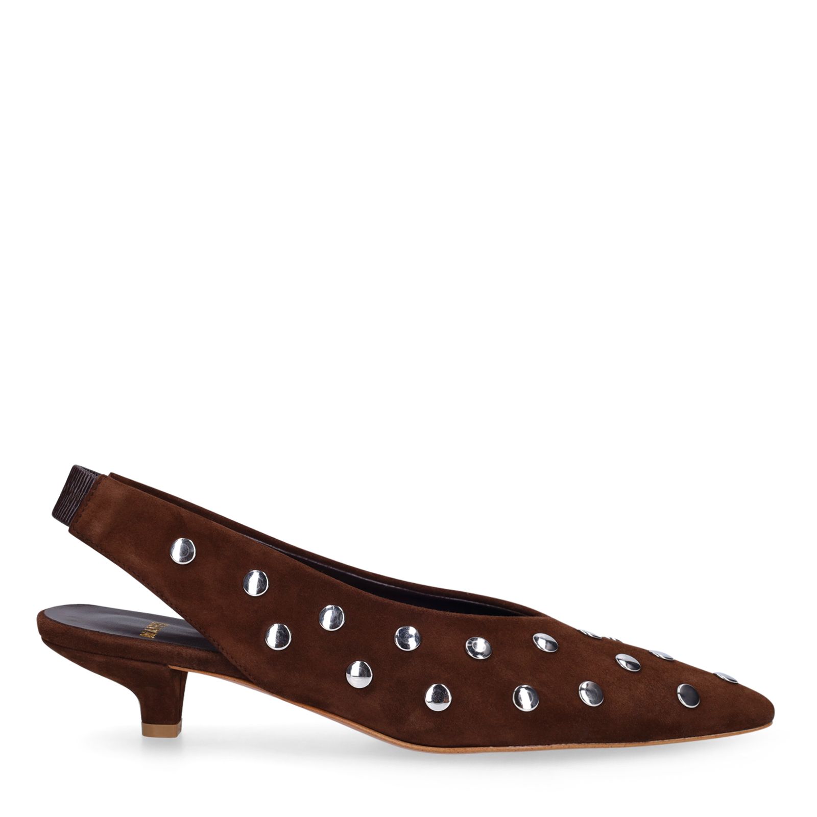 Braune Veloursleder-Slingbacks mit Nieten