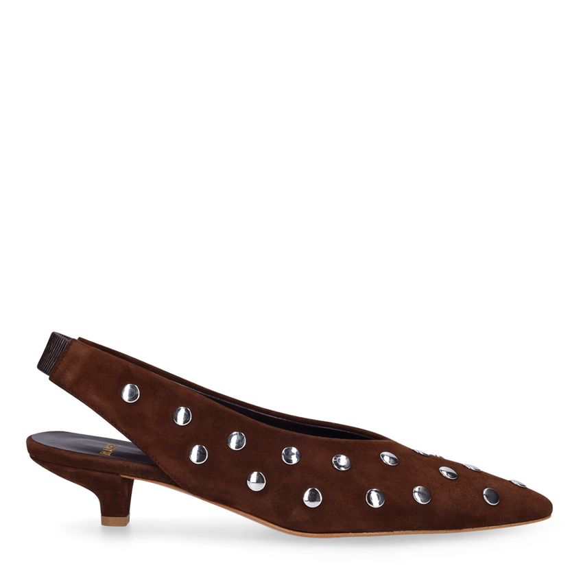 Bruine suède slingbacks met studs