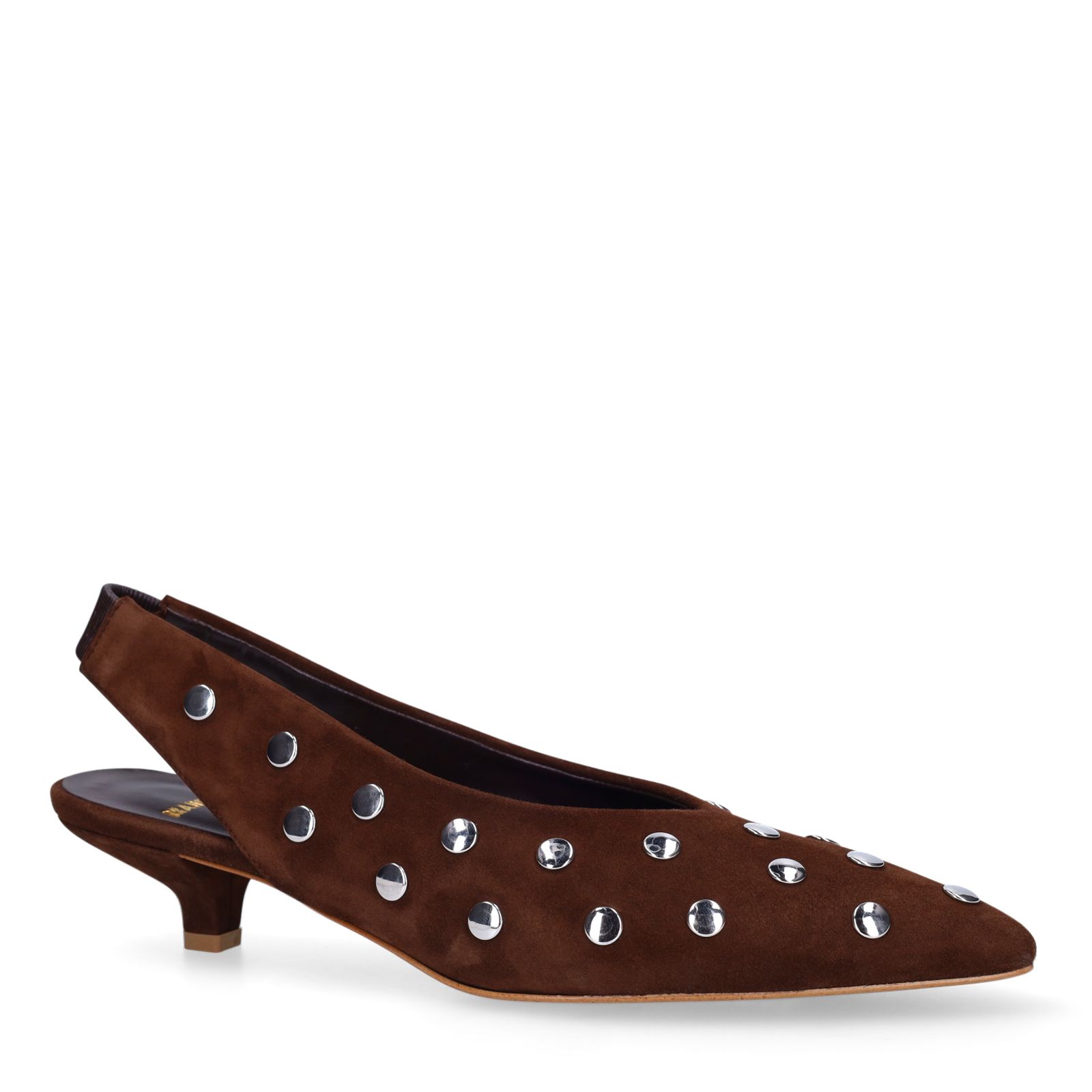 Braune Veloursleder-Slingbacks mit Nieten