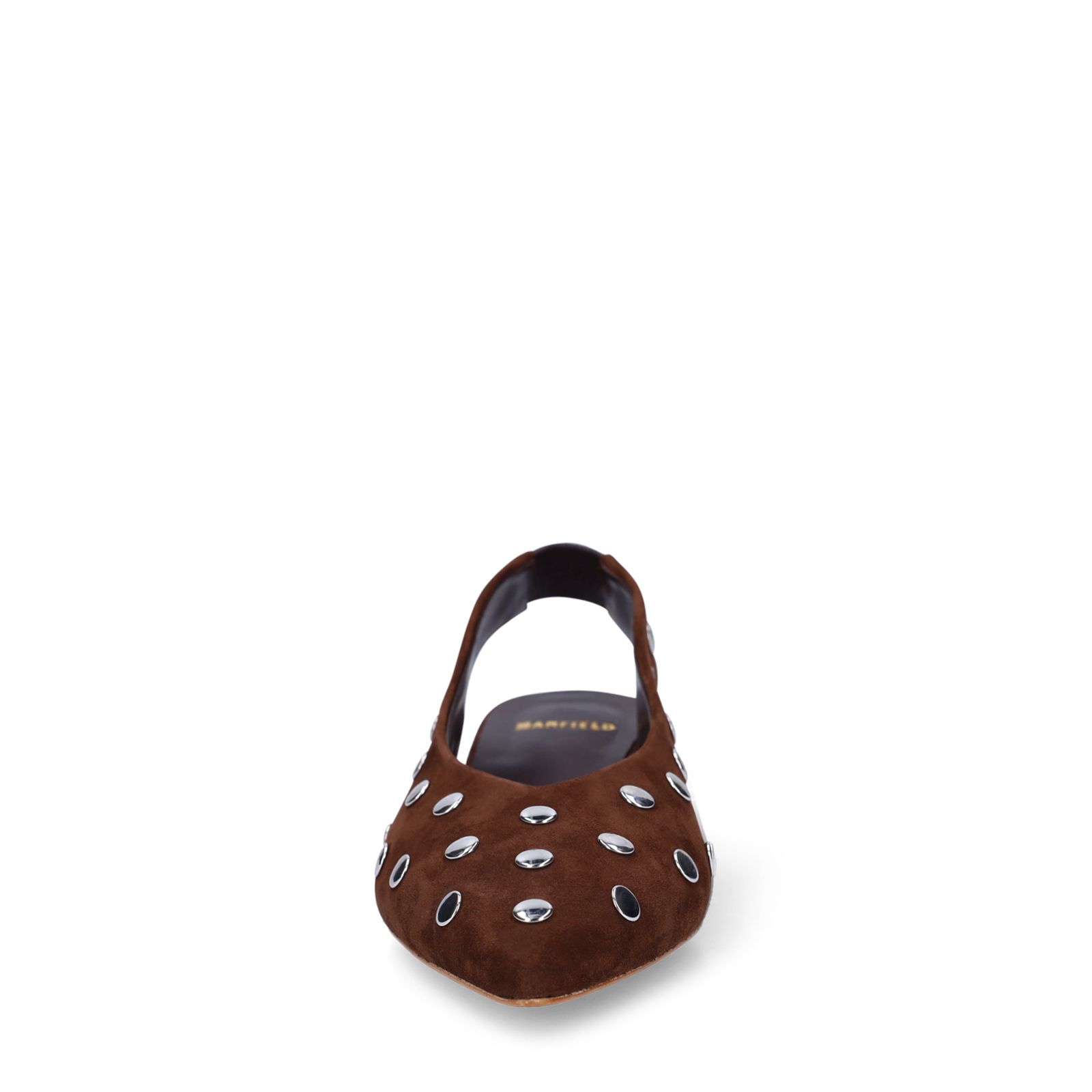 Braune Veloursleder-Slingbacks mit Nieten