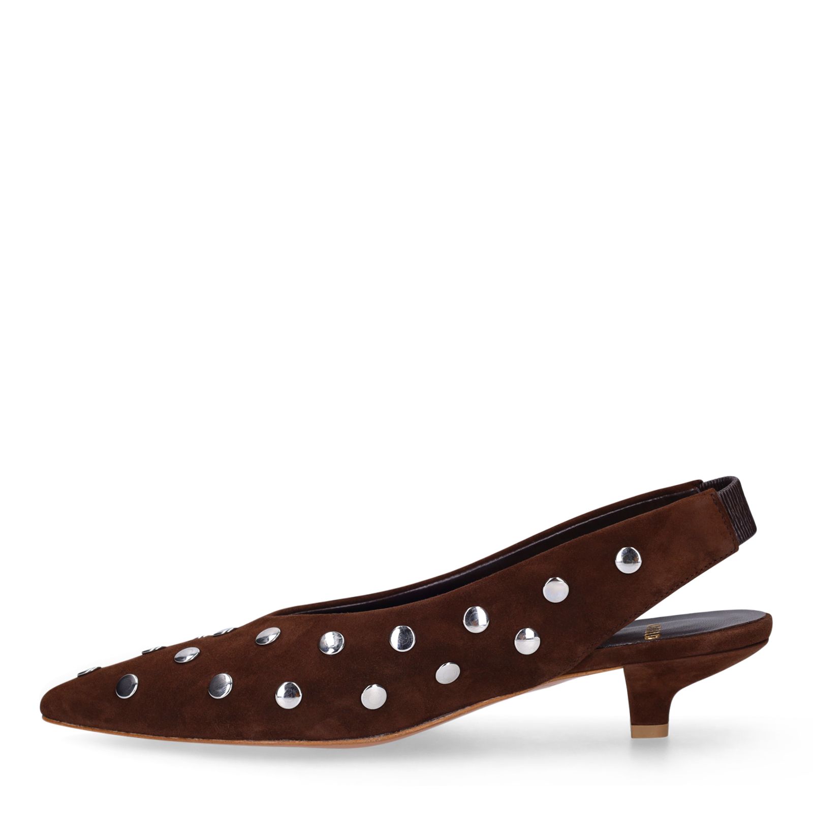 Braune Veloursleder-Slingbacks mit Nieten