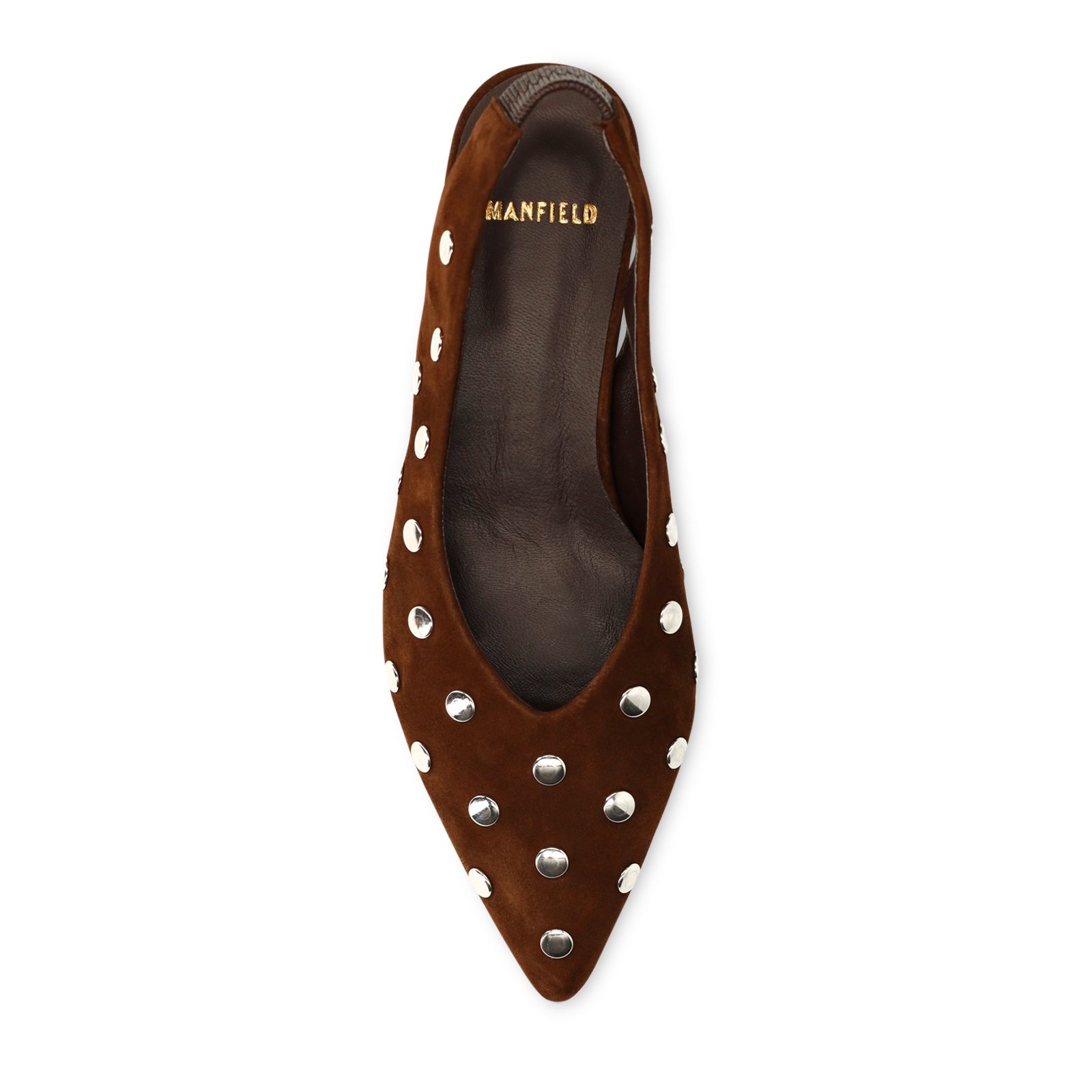 Braune Veloursleder-Slingbacks mit Nieten