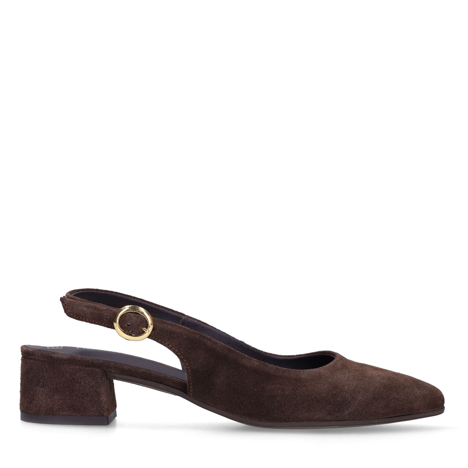 Braune Slingbackpumps aus Veloursleder