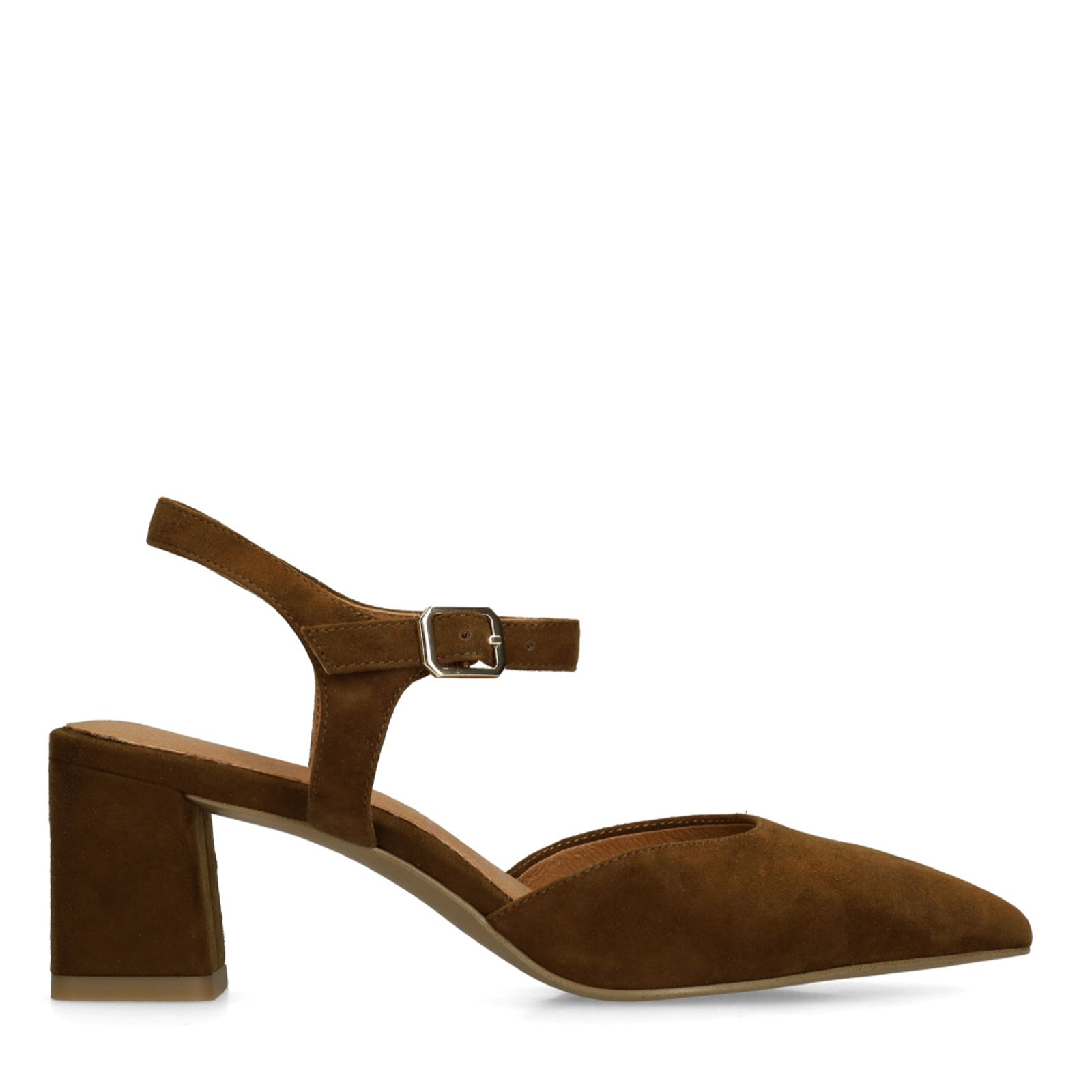 Braune Slingbackpumps aus Veloursleder