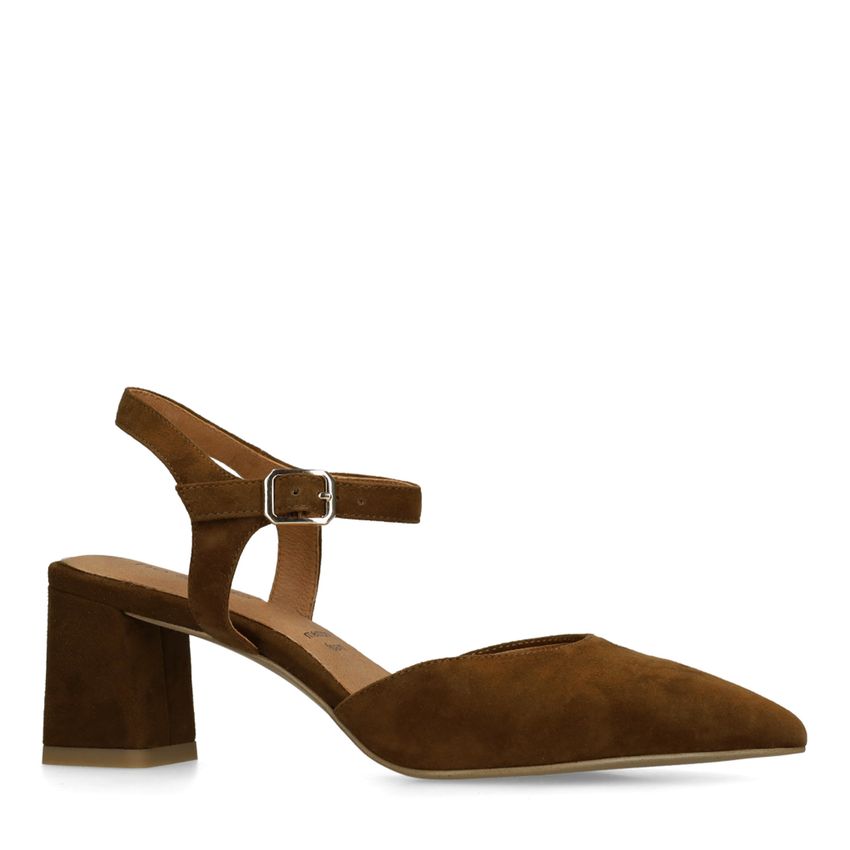 Braune Slingbackpumps aus Veloursleder