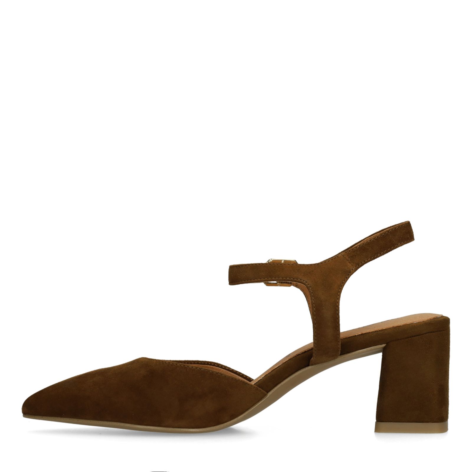 Braune Slingbackpumps aus Veloursleder