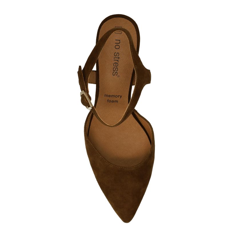 Braune Slingbackpumps aus Veloursleder