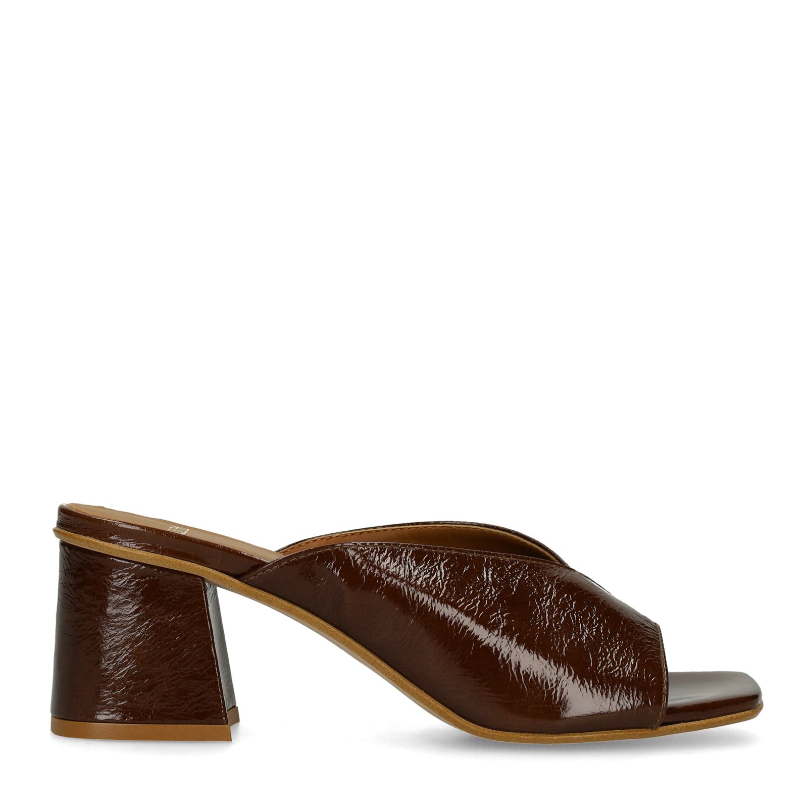 Donkerbruine lakleren sandalen met hak