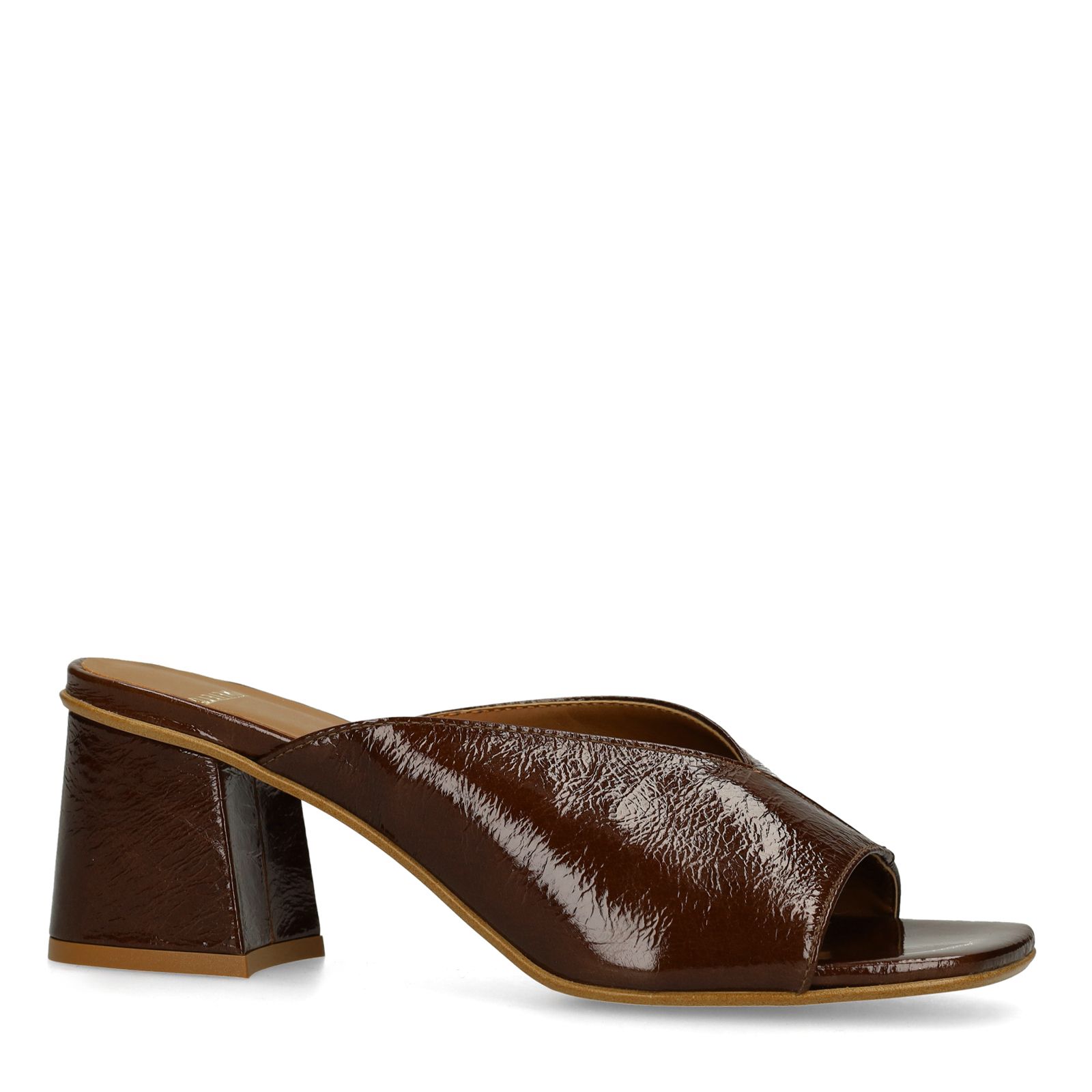 Donkerbruine lakleren sandalen met hak
