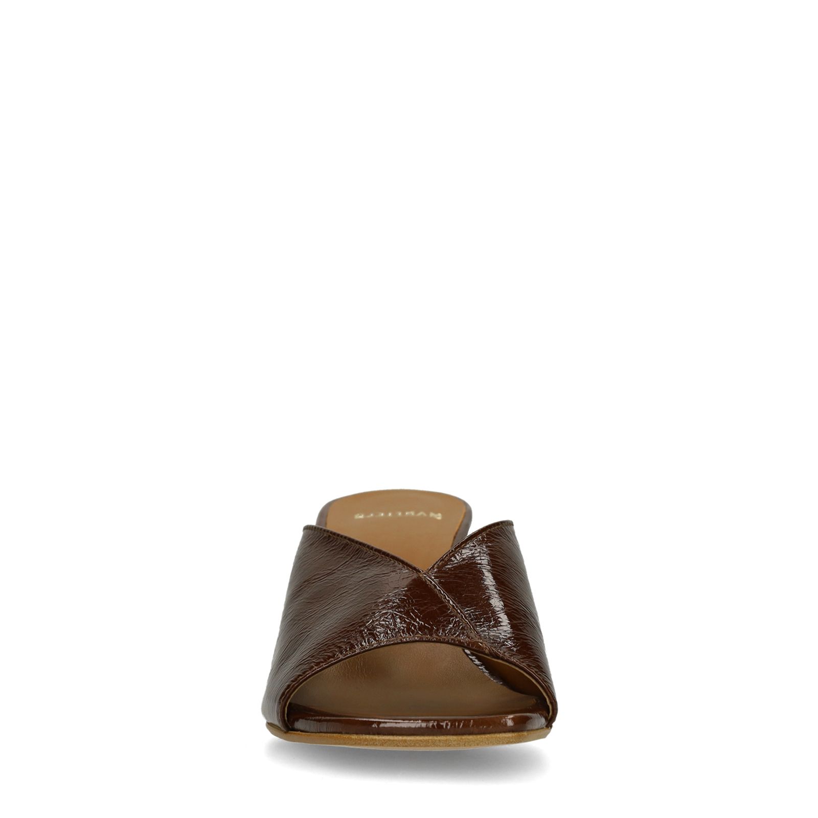 Donkerbruine lakleren sandalen met hak