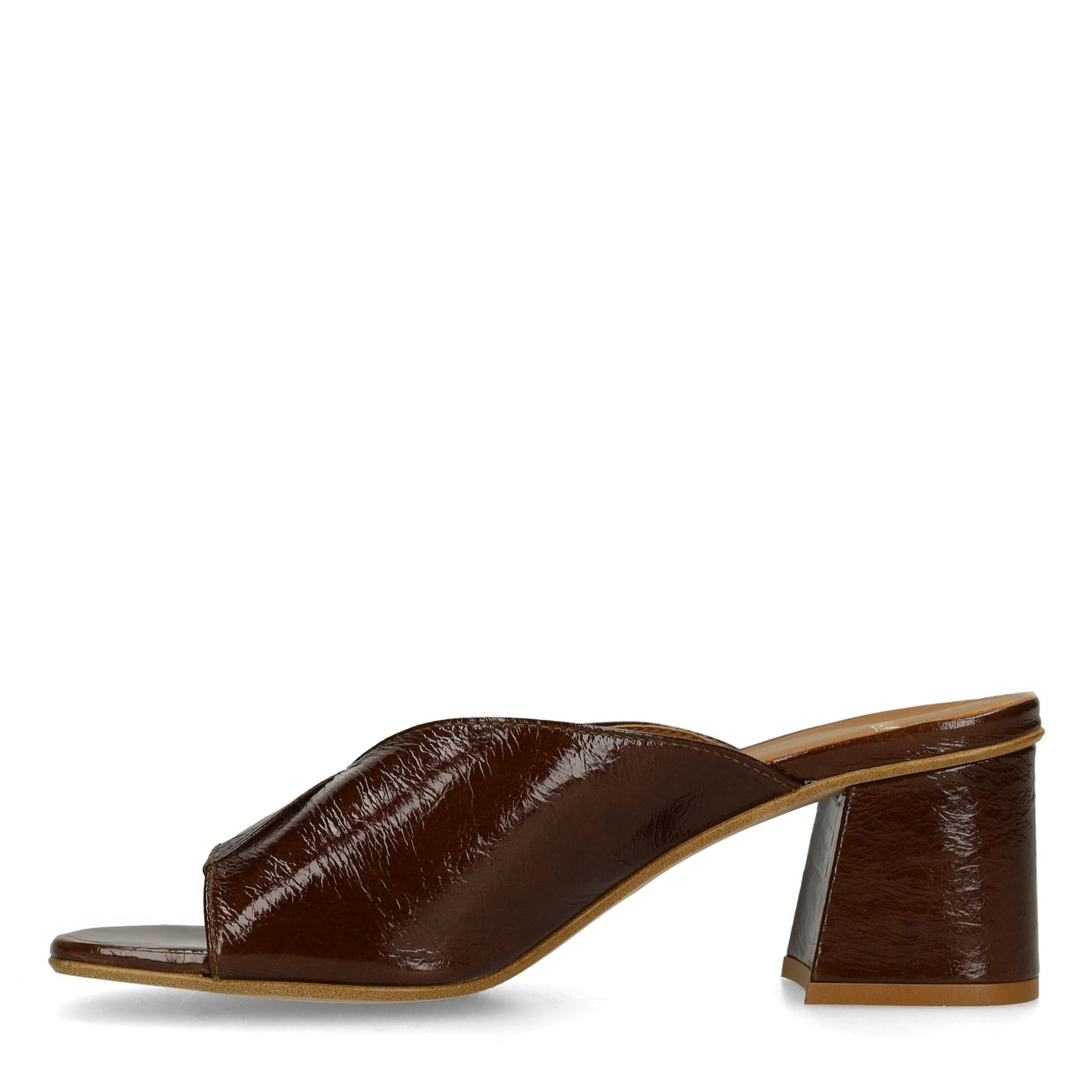 Donkerbruine lakleren sandalen met hak