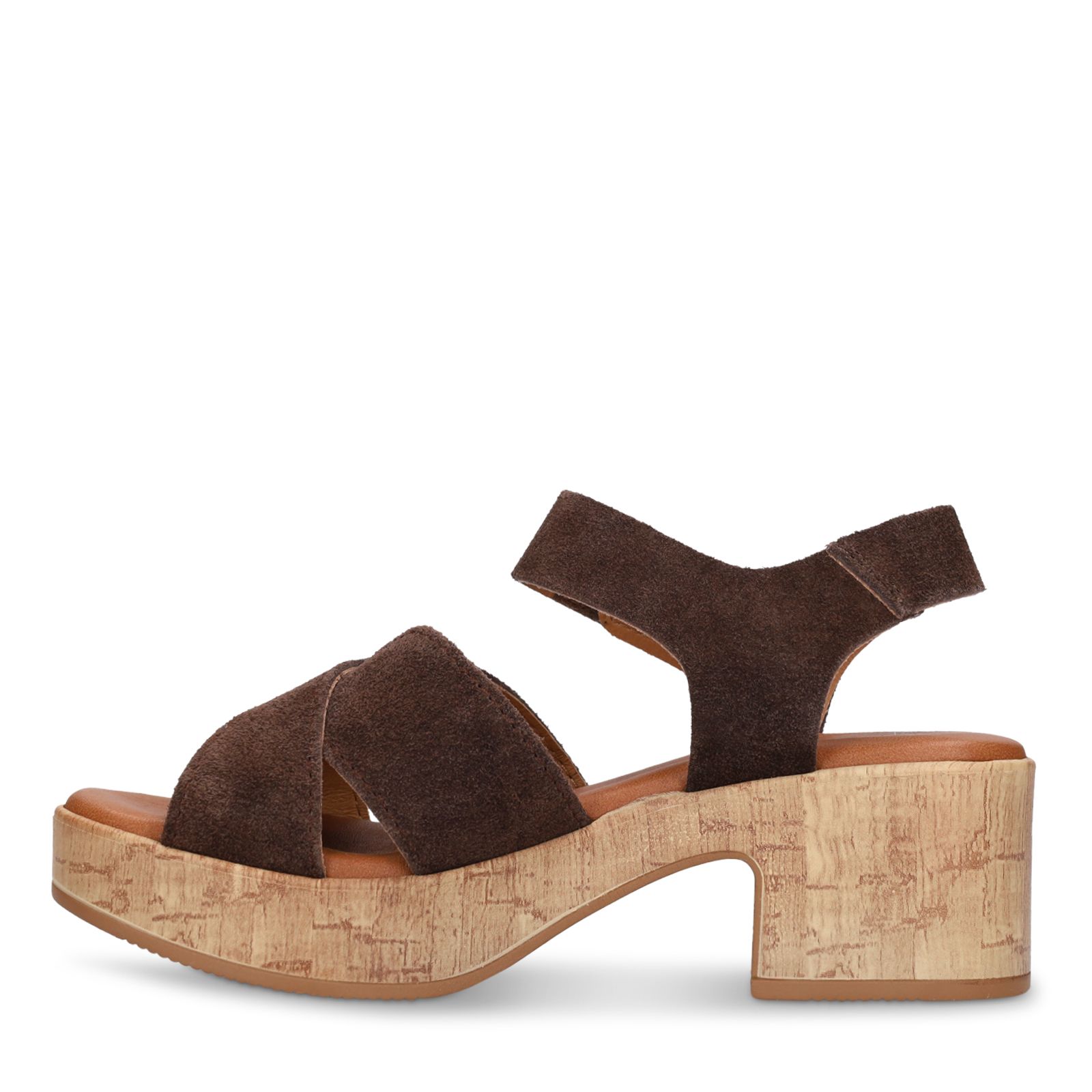 Braune Veloursleder-Sandaletten mit Blockabsatz
