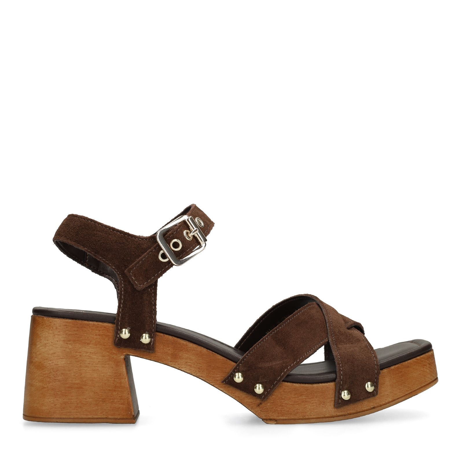 Bruine suède sandalen met hak