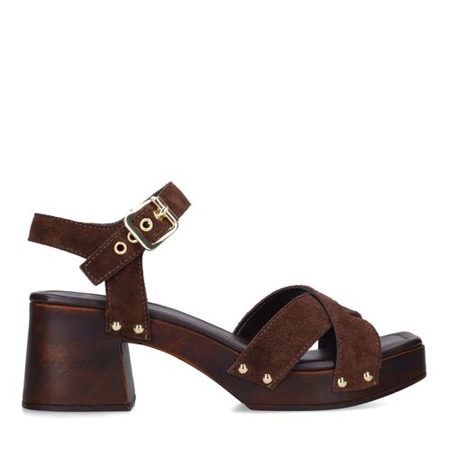 Bruine suède sandalen met hak