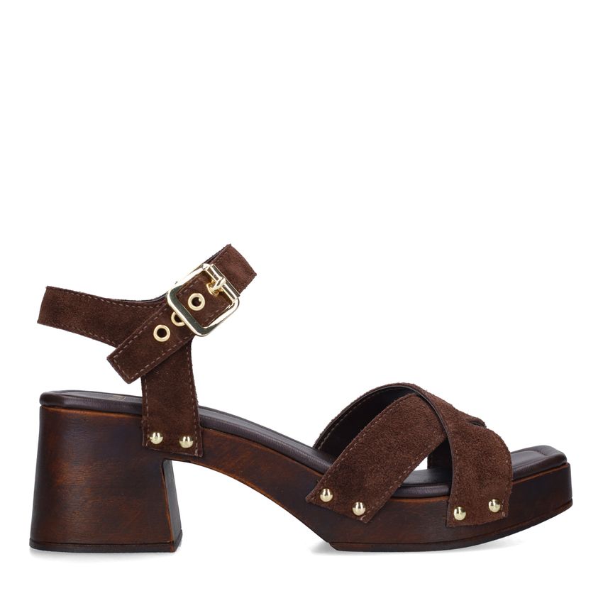 Bruine suède sandalen met hak