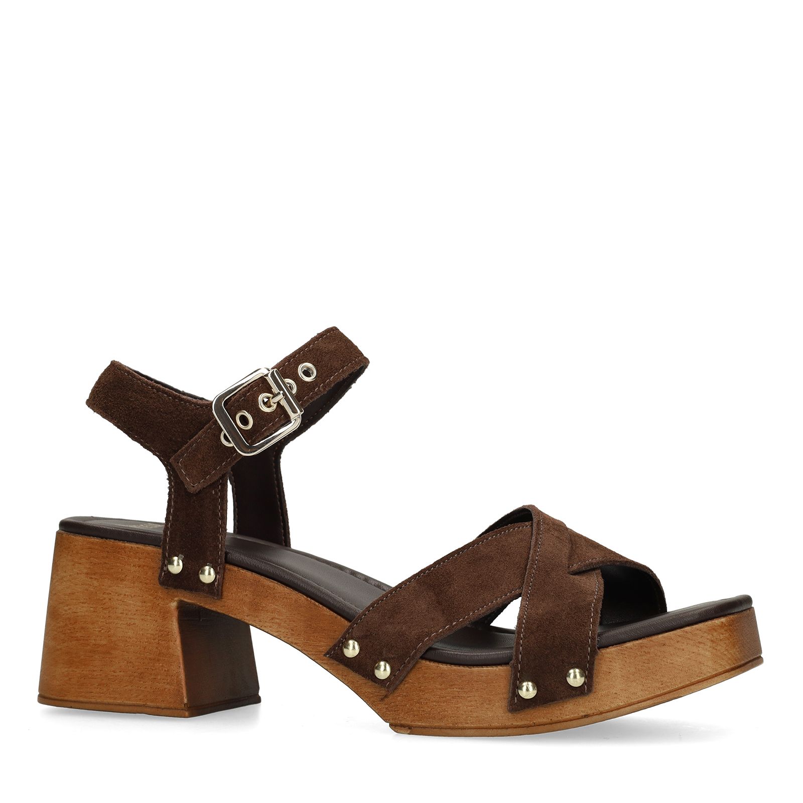Bruine suède sandalen met hak