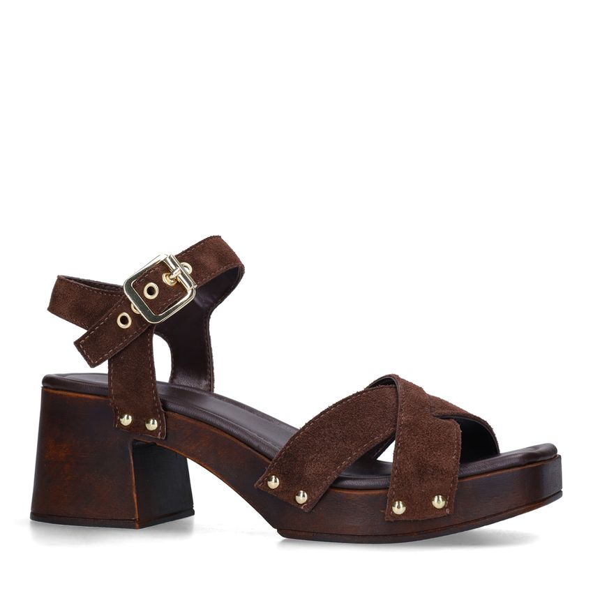Bruine suède sandalen met hak