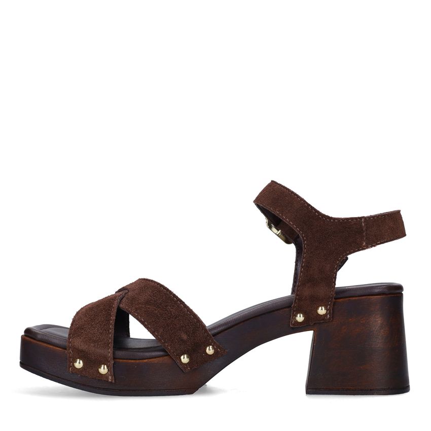 Bruine suède sandalen met hak