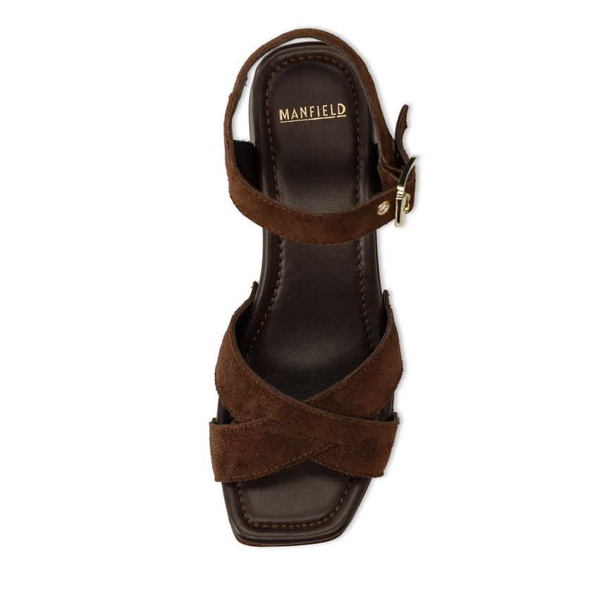 Bruine suède sandalen met hak