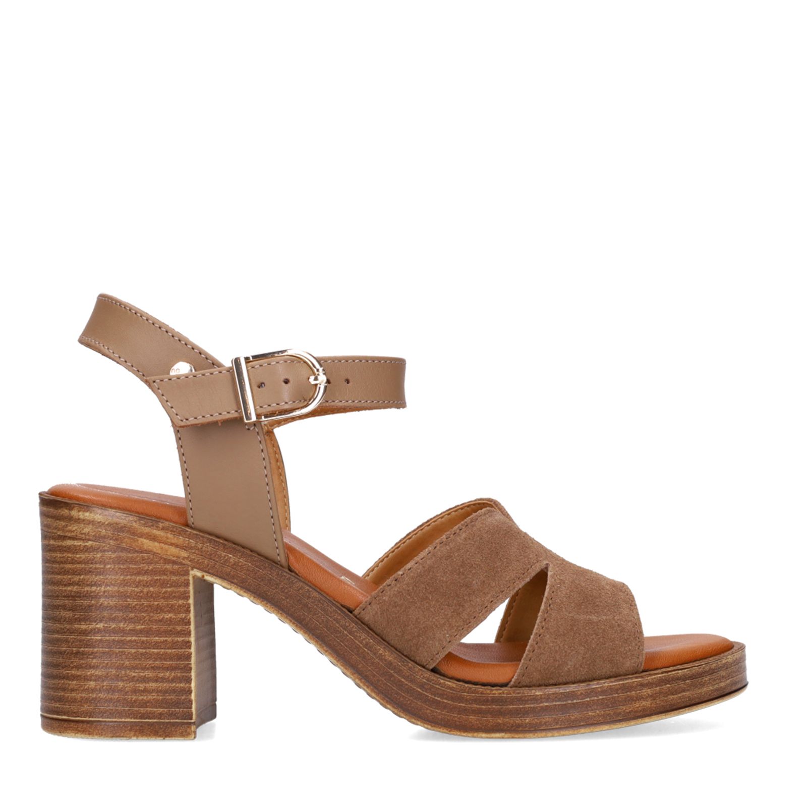 Bruine suède sandalen met blokhak