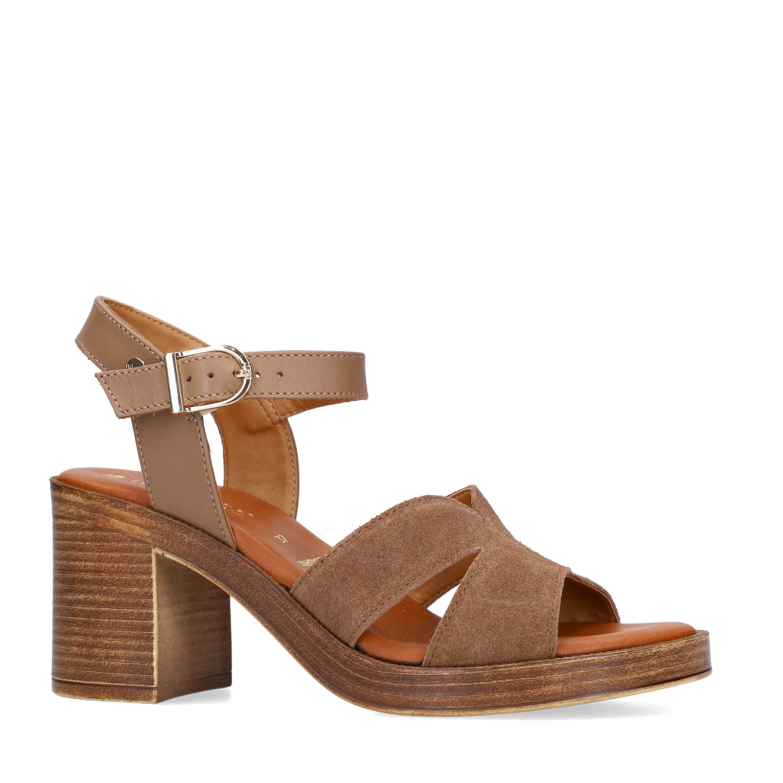 Bruine suède sandalen met blokhak