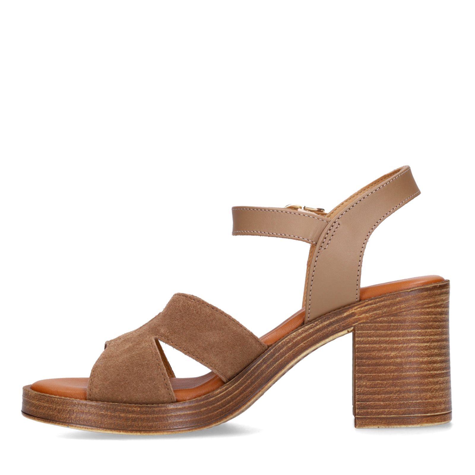 Bruine suède sandalen met blokhak