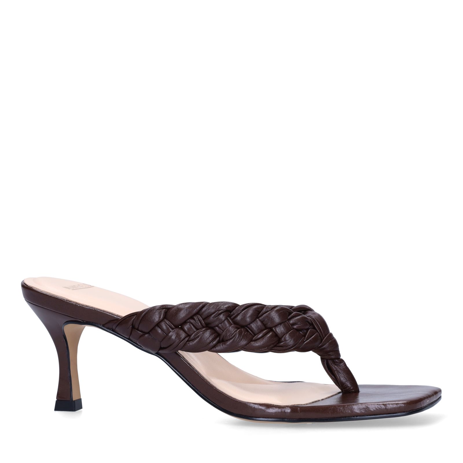 Bruine gevlochten hak slippers