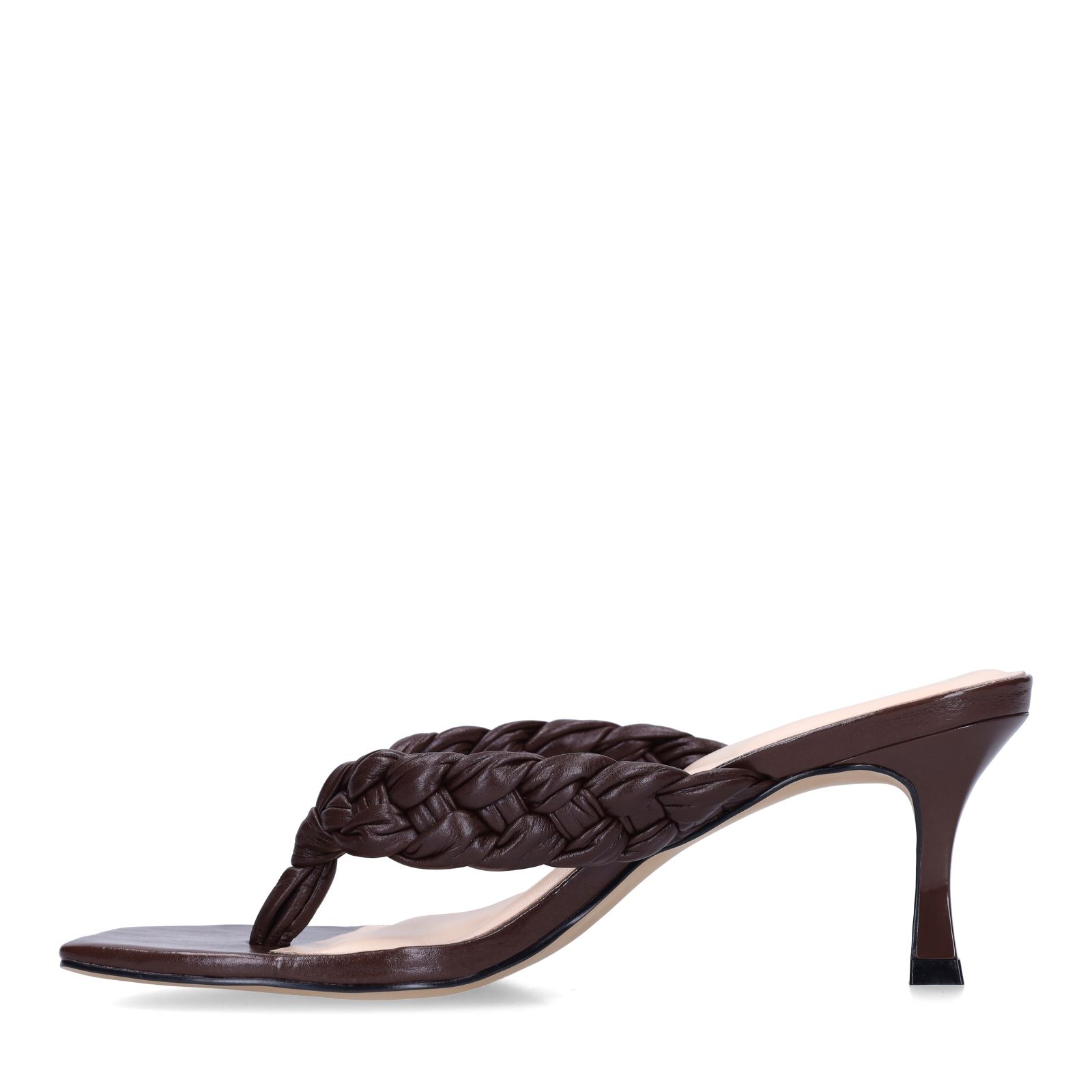 Bruine gevlochten hak slippers