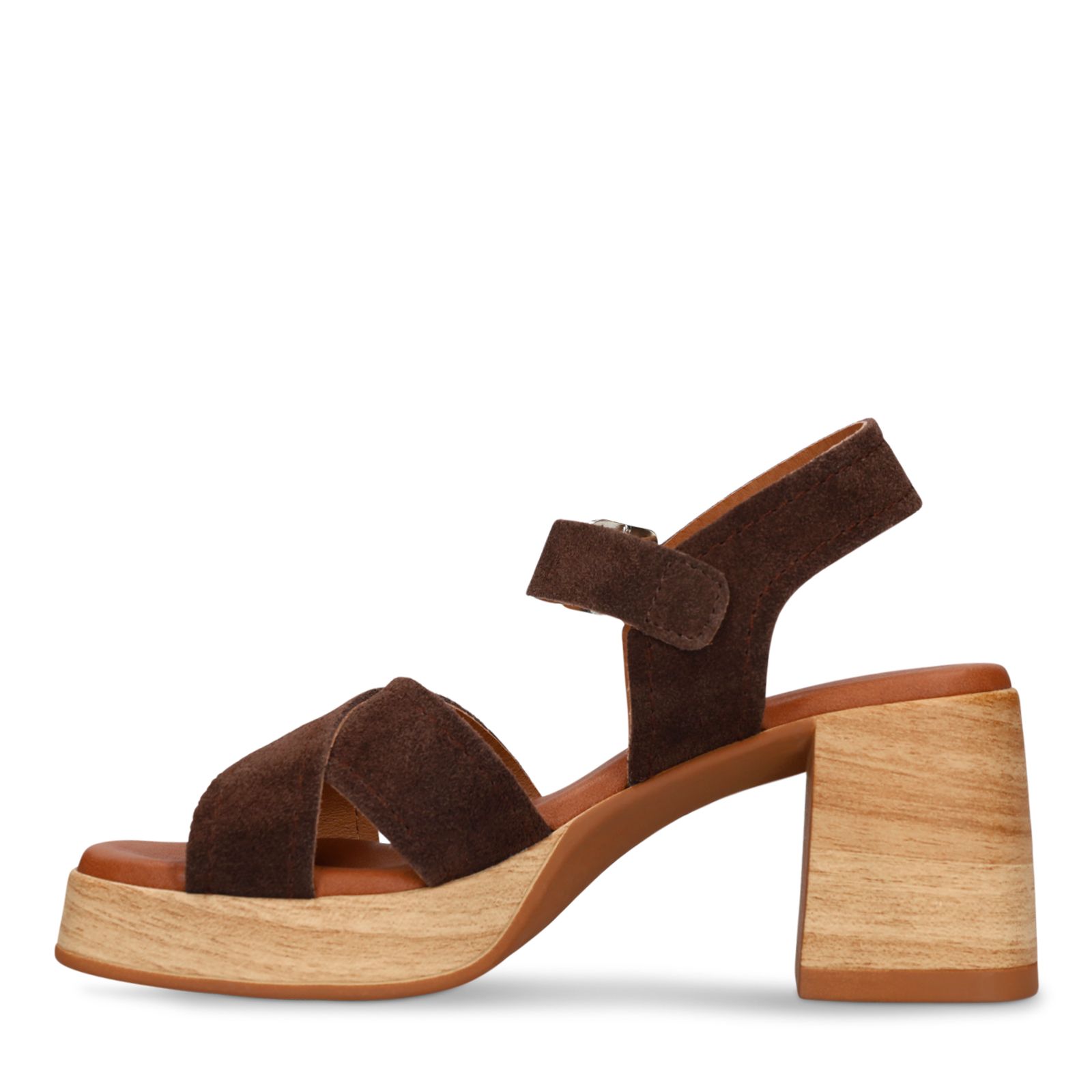 Bruine suède sandalen met blokhak