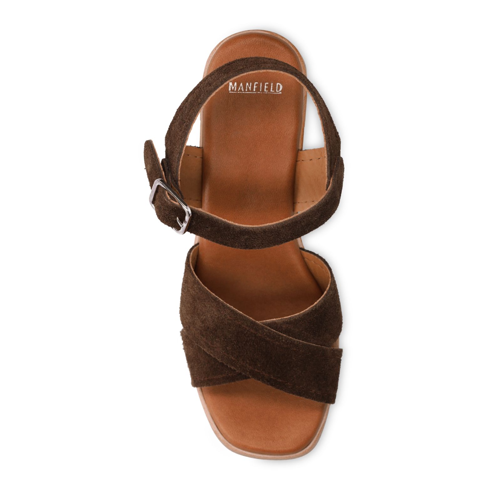 Bruine suède sandalen met blokhak
