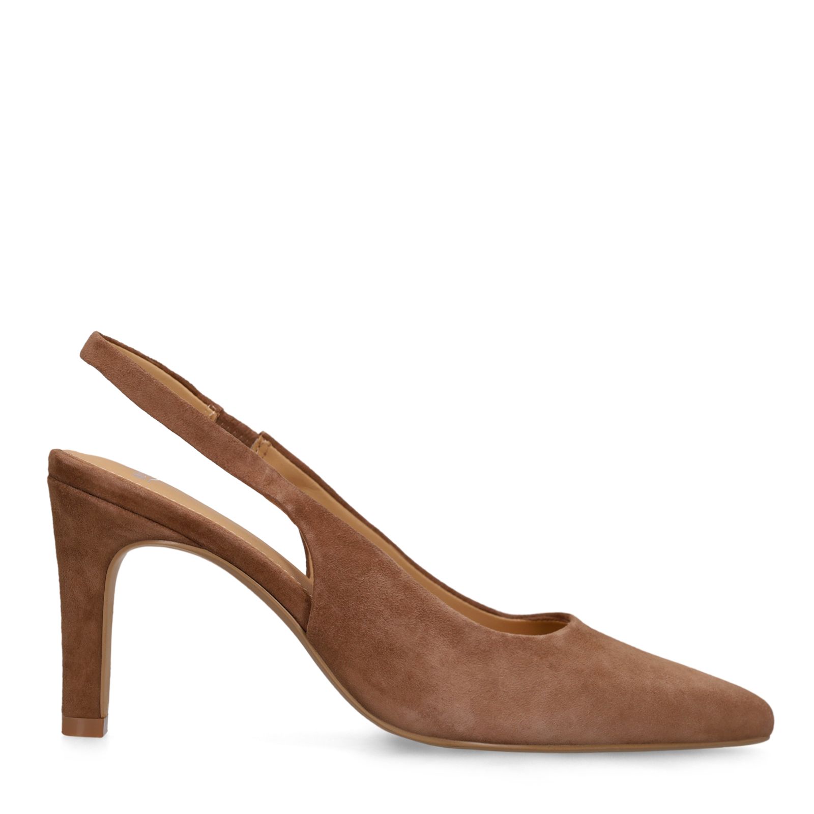 Braune Slingbackpumps aus Veloursleder