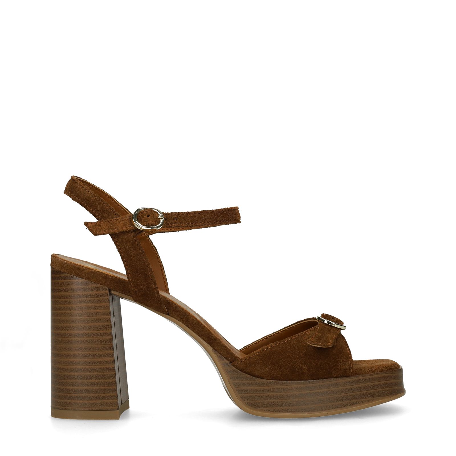 Bruine suède sandalen met hak
