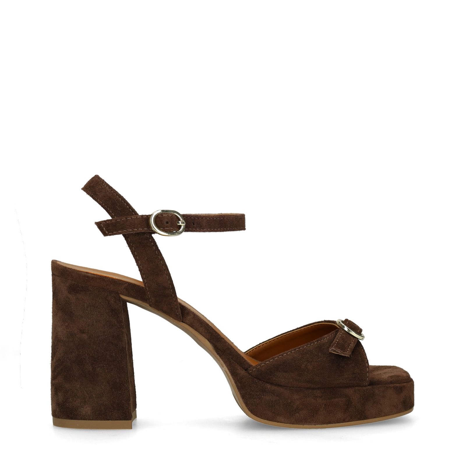 Donkerbruine suède sandalen met hak