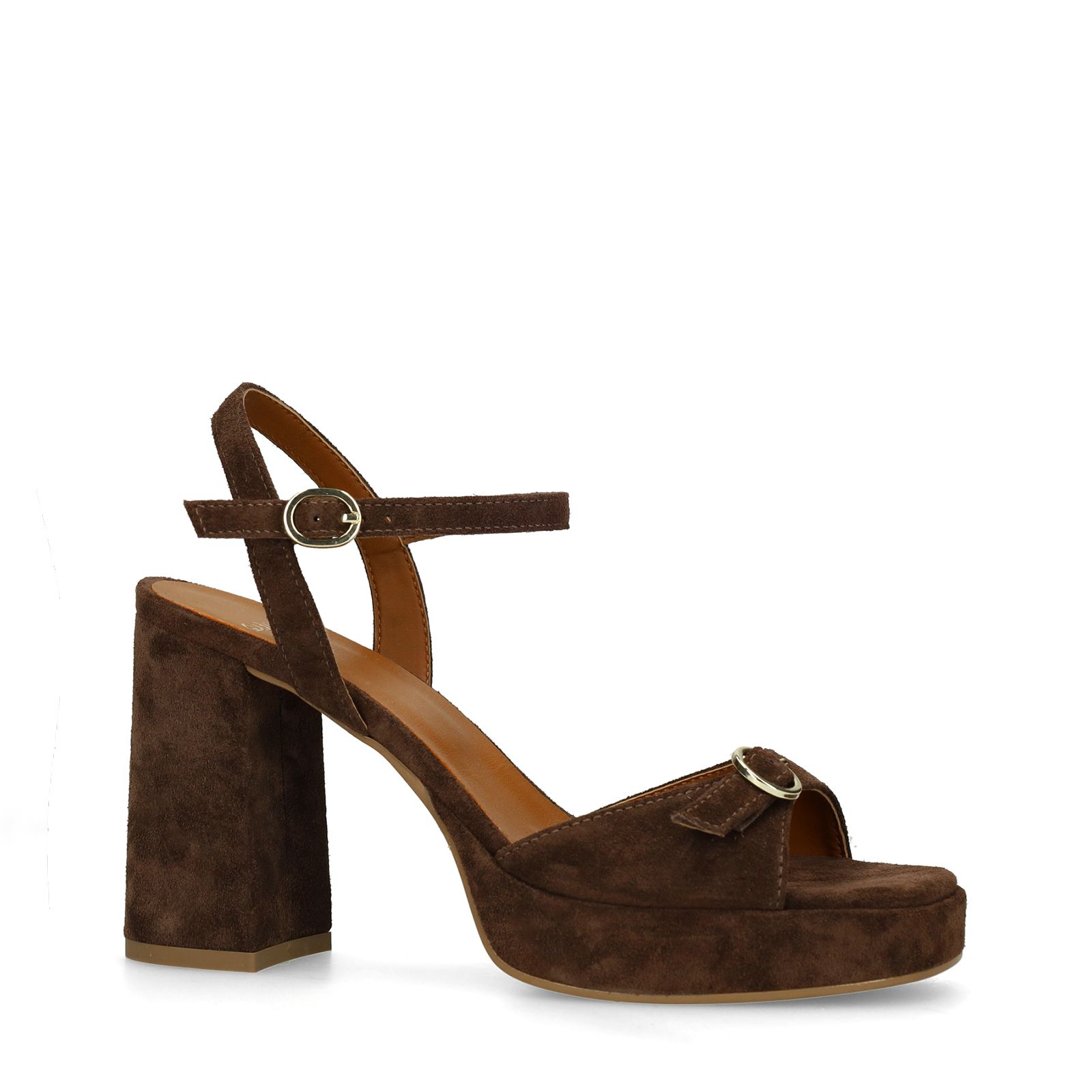 Donkerbruine suède sandalen met hak
