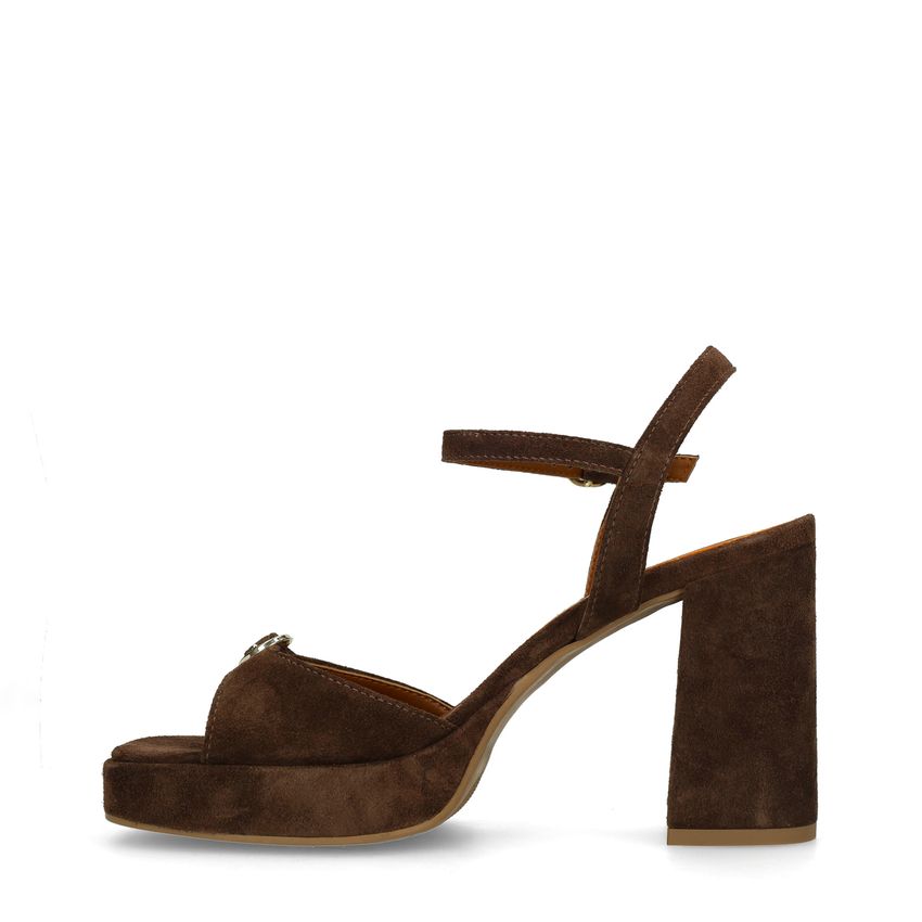 Donkerbruine suède sandalen met hak