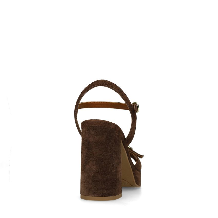 Donkerbruine suède sandalen met hak