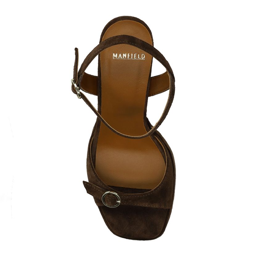 Donkerbruine suède sandalen met hak
