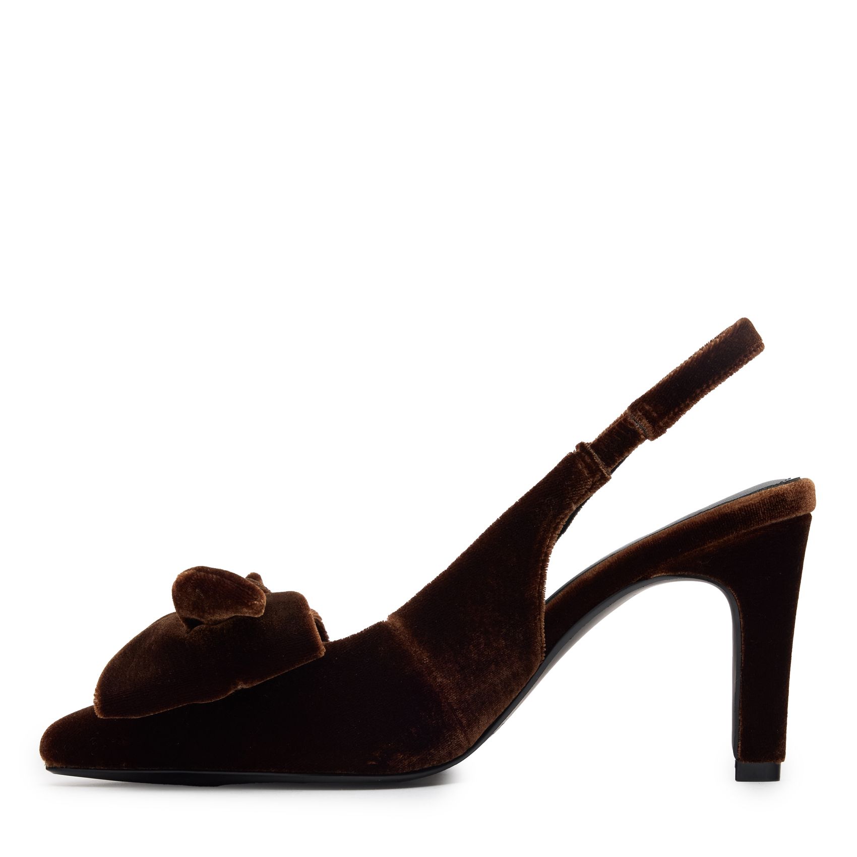 Bruine fluwelen slingbacks met strik