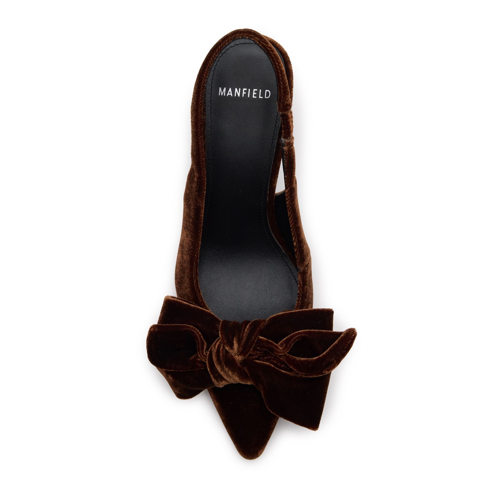 Braune Samt-Slingbackpumps mit Schleife
