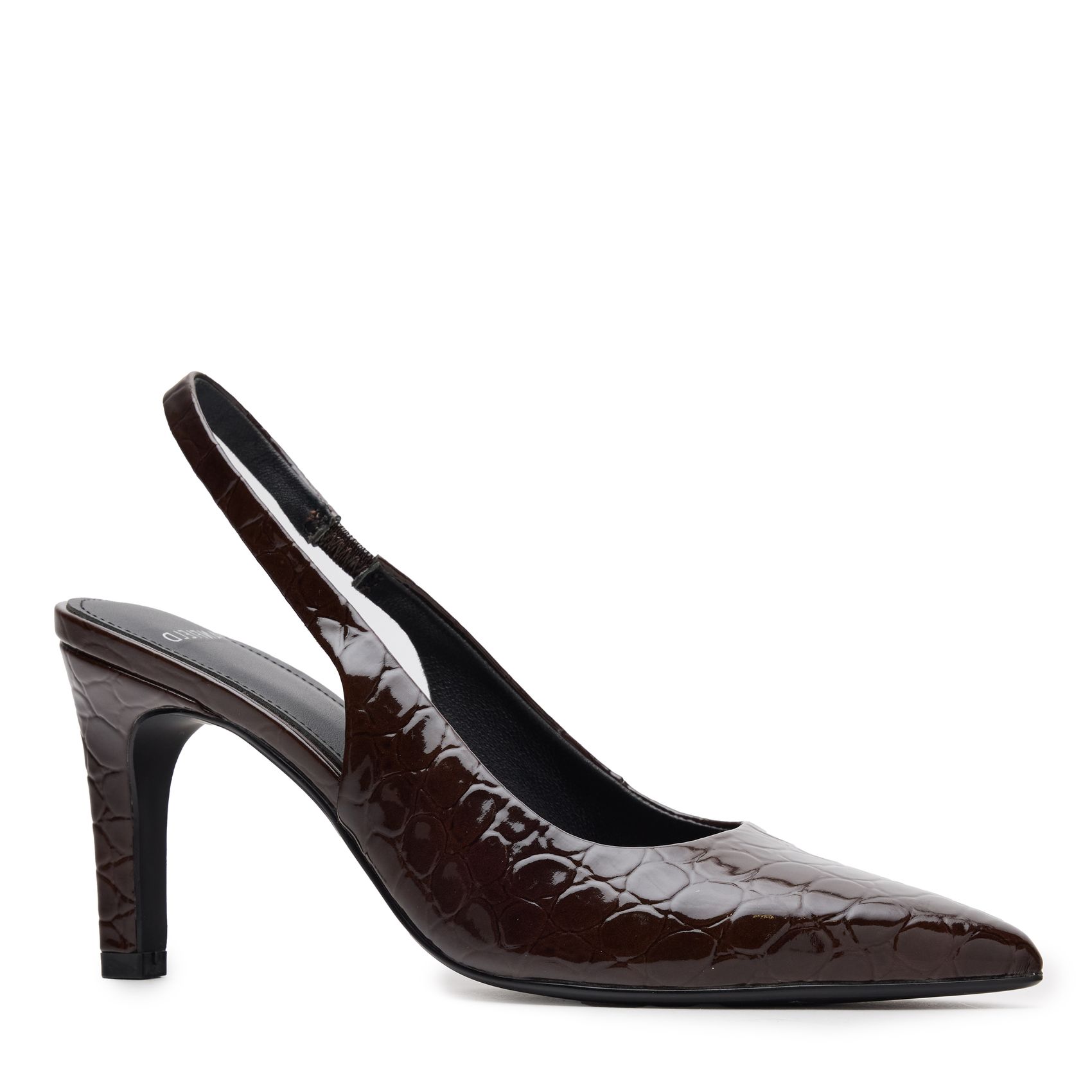 Bruine croco lakleren slingbacks