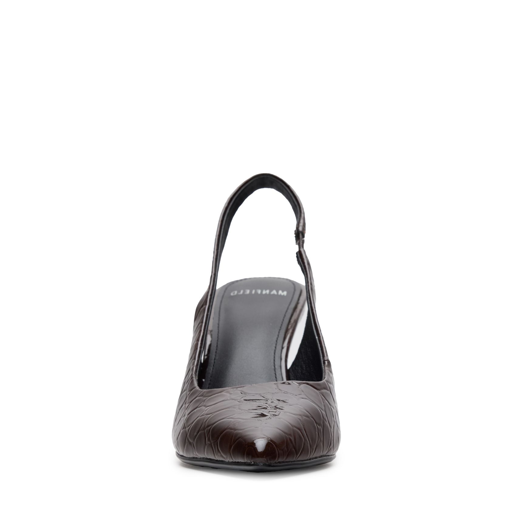 Bruine croco lakleren slingbacks