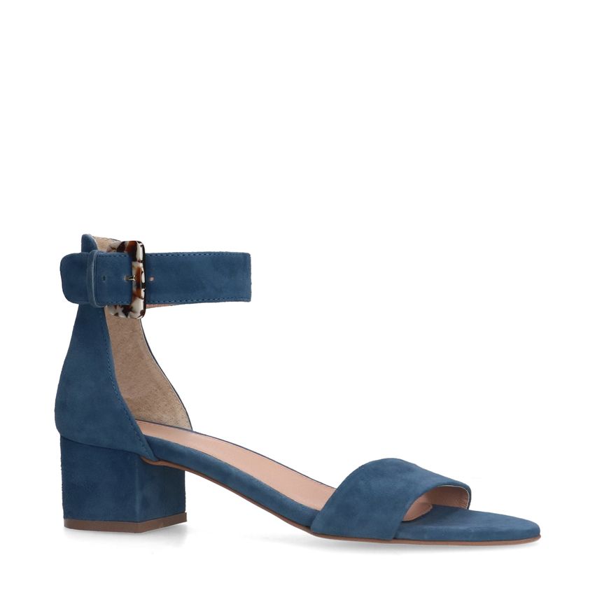 Blauwe suède sandalen met hak