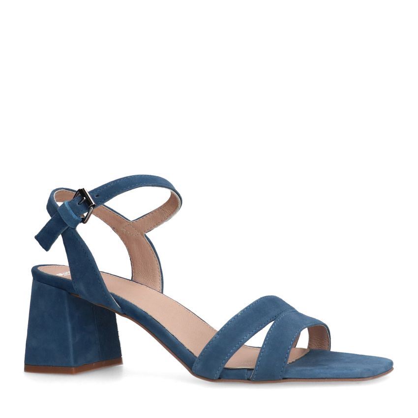 Blauwe suède sandalen met hak