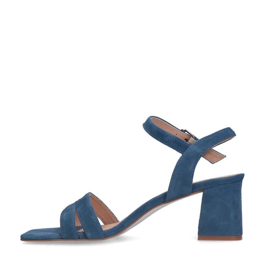 Blauwe suède sandalen met hak