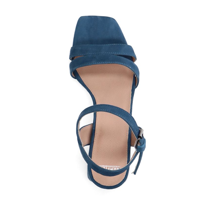 Blauwe suède sandalen met hak