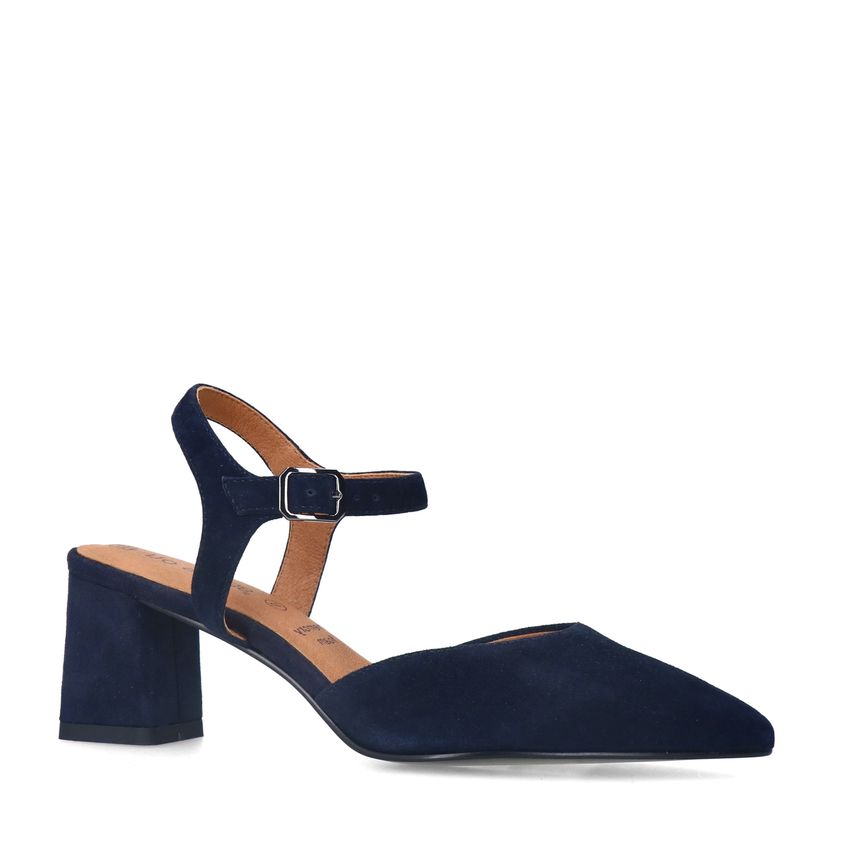 Donkerblauwe suède slingbacks