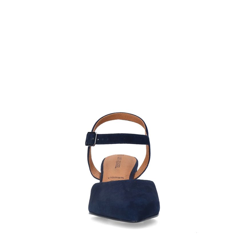 Donkerblauwe suède slingbacks