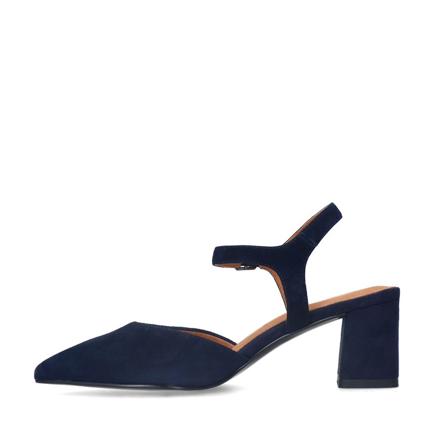 Donkerblauwe suède slingbacks
