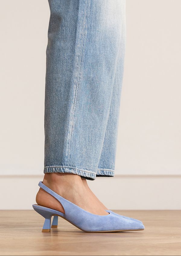 Blaue Slingbackpumps aus Veloursleder
